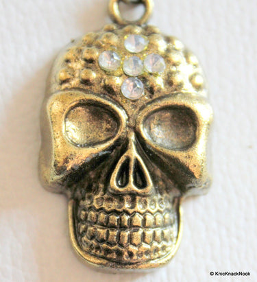 1 x Halloween Retro Bronze Skull Head Rhinestone Pendant